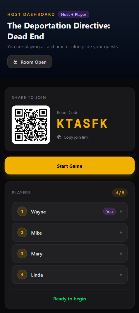Lobby — guests scan a QR to join
